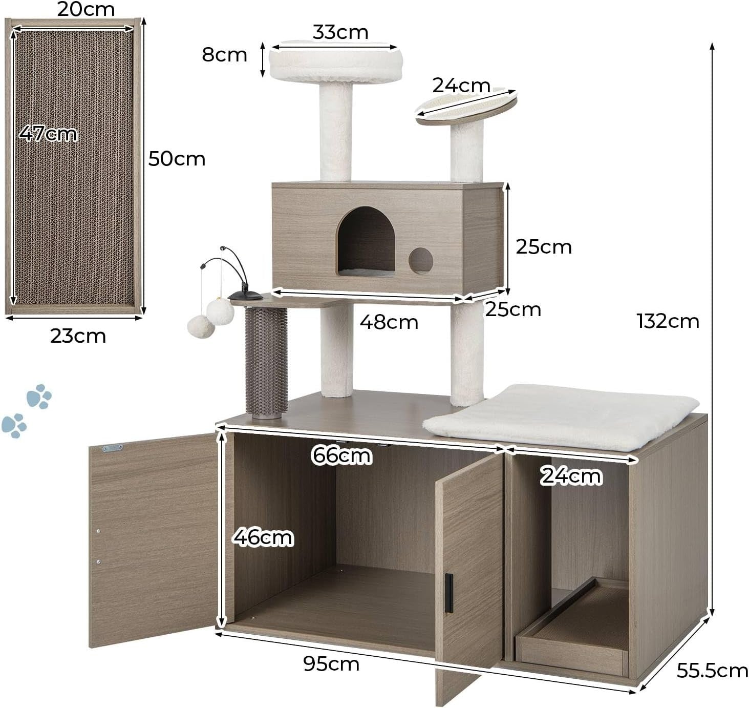 Wooden Cat Tree Tower Litter Box Enclosure Condo Scratching Post Indoor Unit