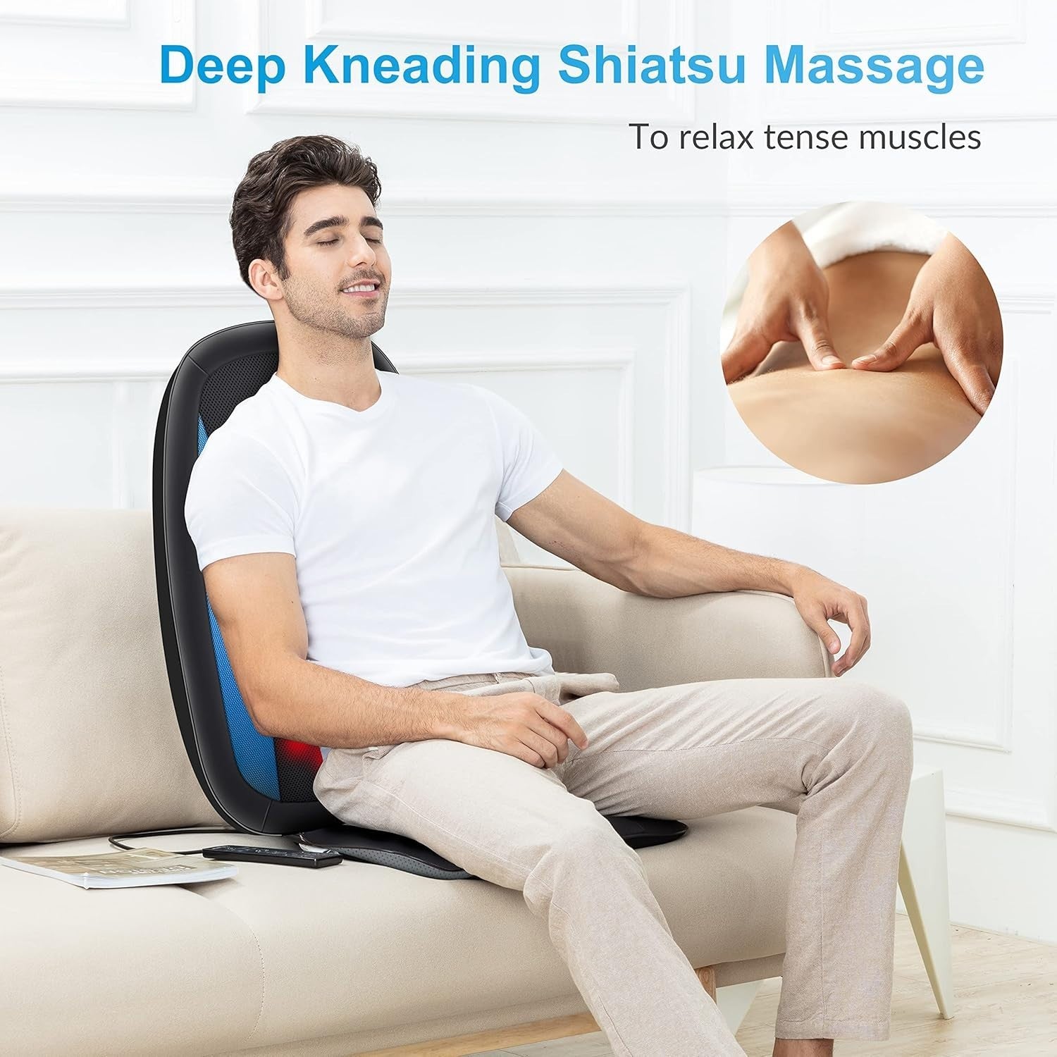 Shiatsu Back Massager Heat Deep Tissue Kneading Full Back Massage Chair Pad