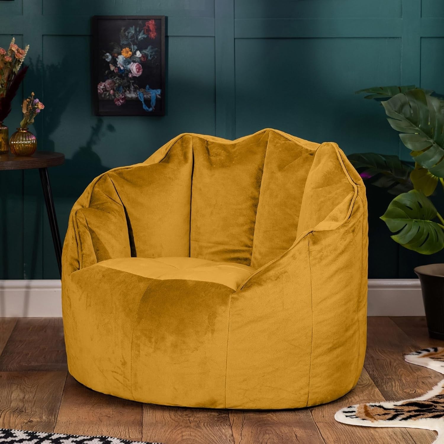 Large Velvet Bean Bag Chair Adult Seat Ochre Yellow Home Lounge Comfort