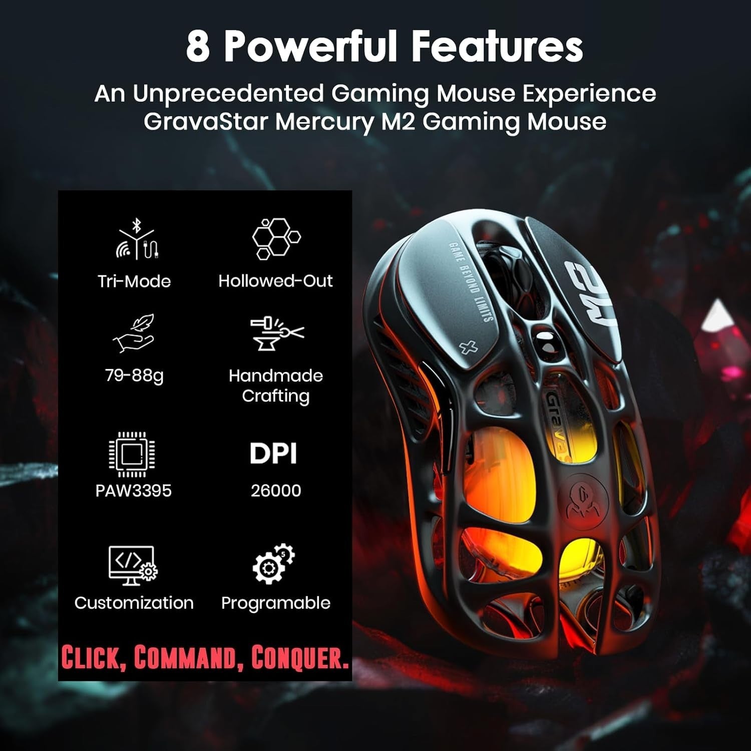 RGB Wireless Gaming Mouse 26000 DPI 79g Lightweight 5 Buttons