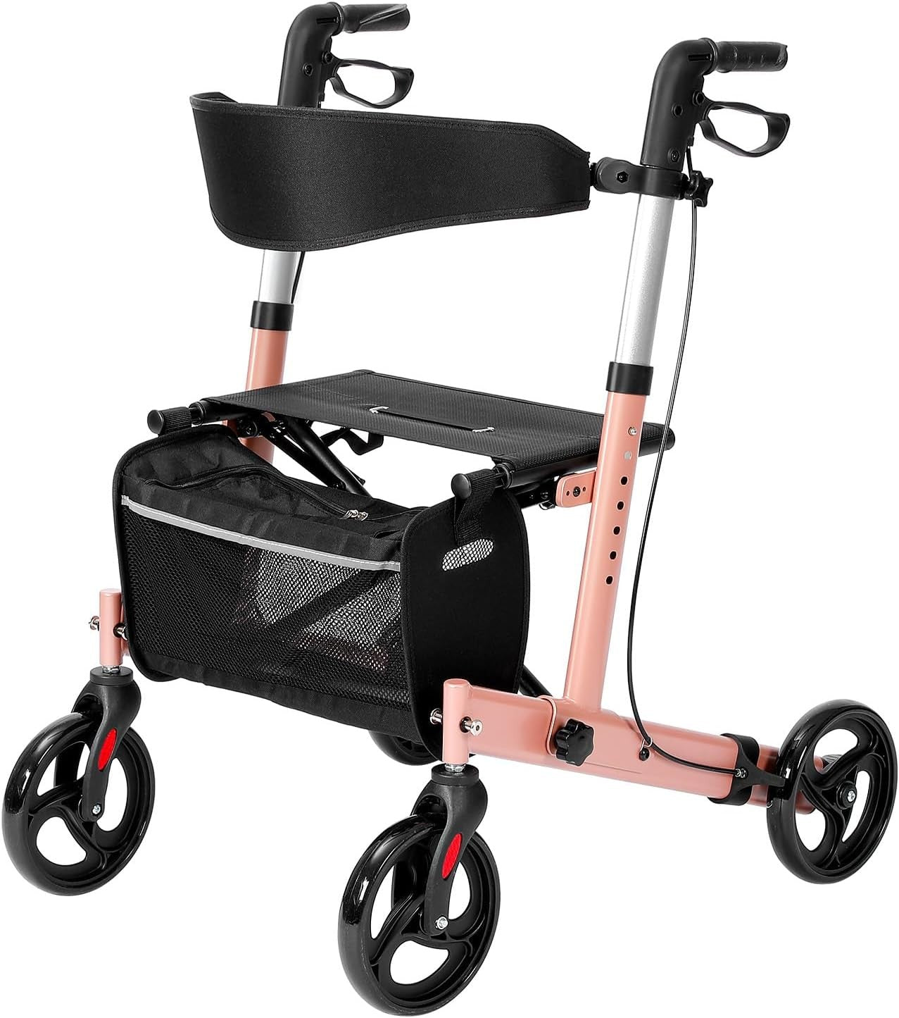 Lightweight Folding Rollator Walker 4 Wheel Seat Bag 300lb Pink