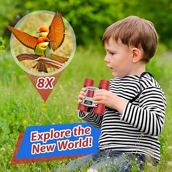 8x21 Waterproof Kids Compact Binoculars Mini Travel for Bird Watching Red