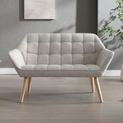2 Seater Linen Sofa Tub Chair Beige Loveseat Armchair Wood Legs Lounge