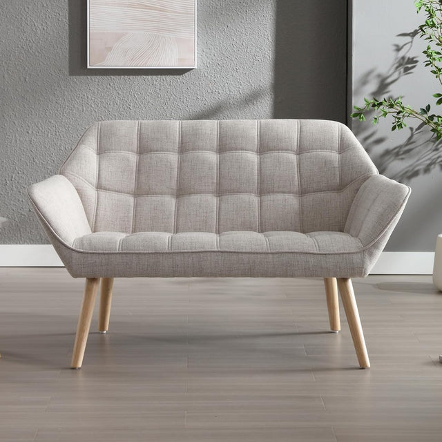 2 Seater Linen Sofa Tub Chair Beige Loveseat Armchair Wood Legs Lounge