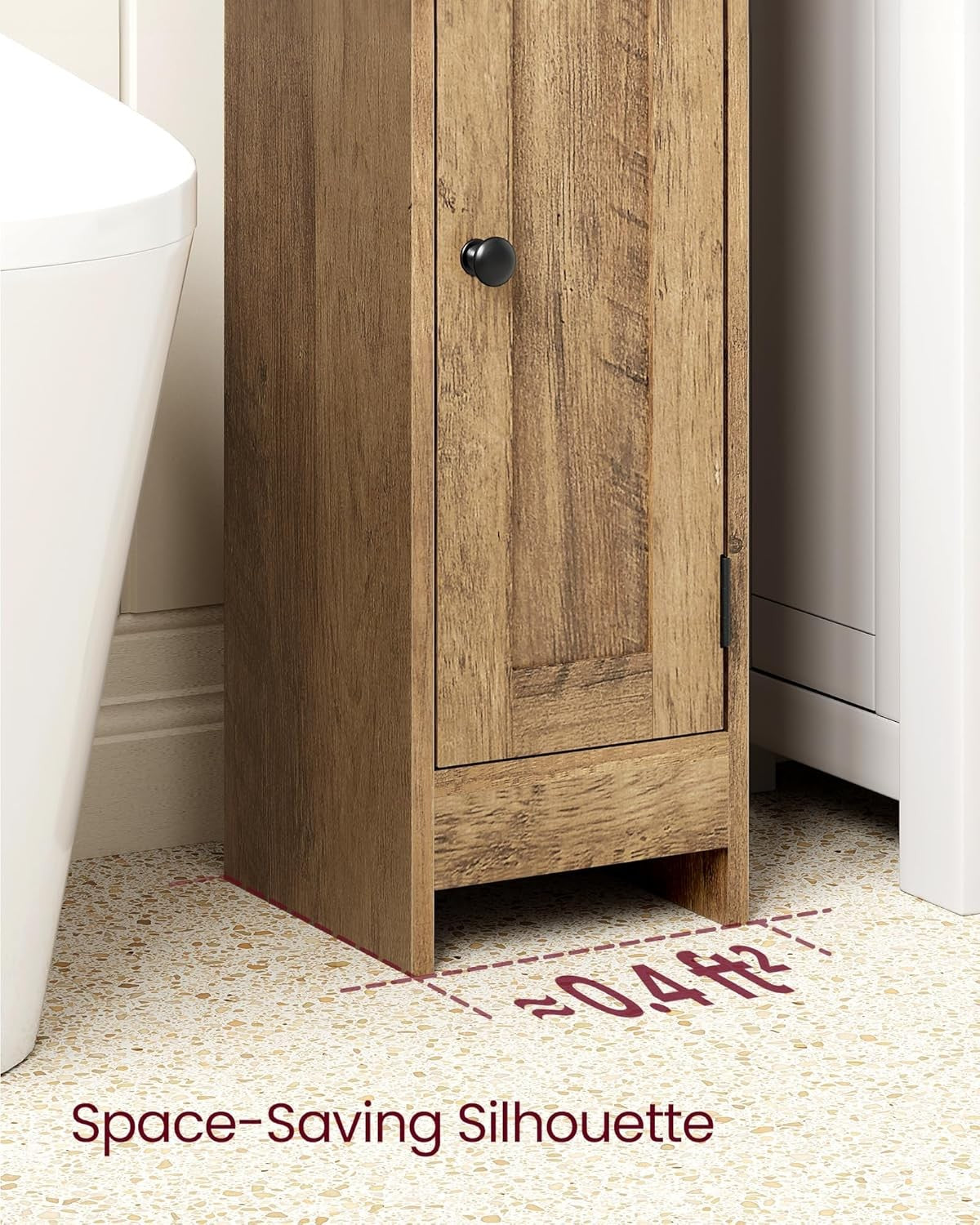 Slim Honey Brown Bathroom Storage Cabinet with Door, Adjustable Shelf & Narrow