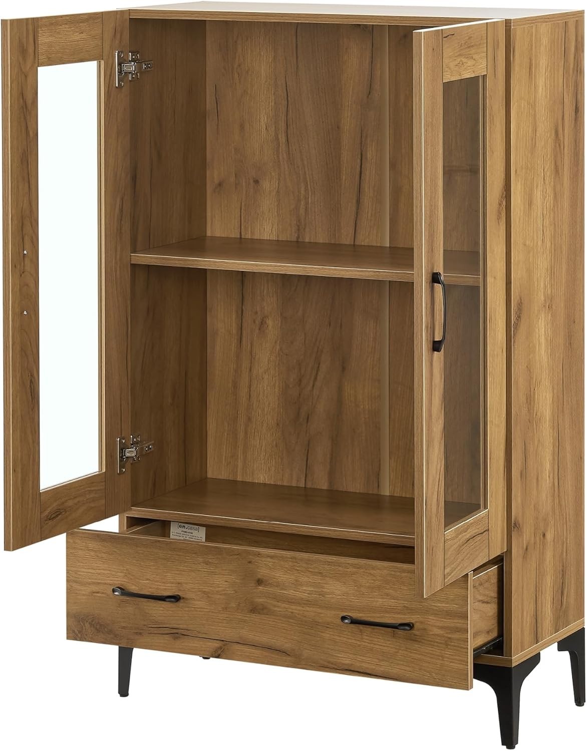 115cm Oak Display Cabinet | 2 Glass Doors & 1 Drawer