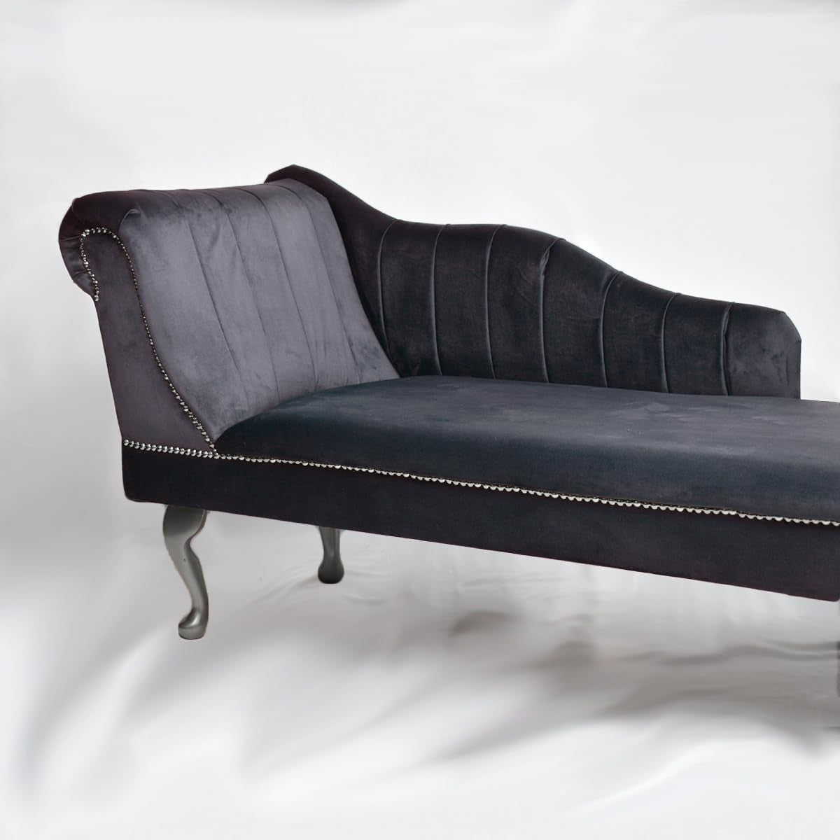 Velvet Chaise Lounge Left Hand Tufted Accent Sofa Chair Grey 133cm