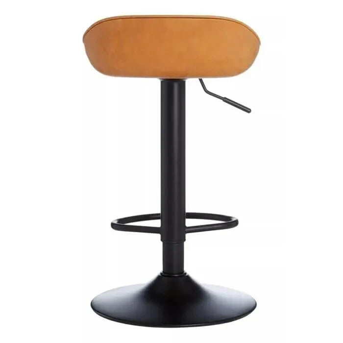 Set of 2 Brown Bar Stools Adjustable PU Leather Swivel Black Metal Base