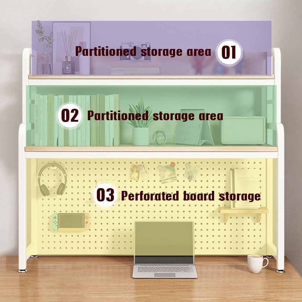 136cm White Desktop Bookshelf 2-Tier Desk Hutch Industrial Storage Organizer