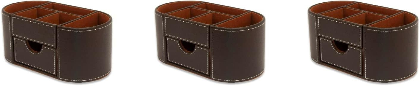 Faux Leather Desk Organiser 6 Compartments Drawer Office Tidy 3-Pack