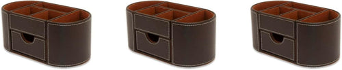 Faux Leather Desk Organiser 6 Compartments Drawer Office Tidy 3-Pack