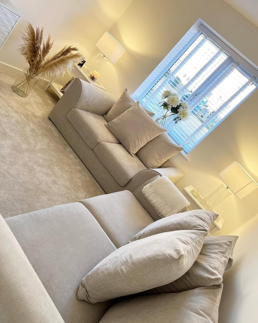 3+2 Seater Velvet Sofa Set Cream Scatter Back Modern Luxury Settee