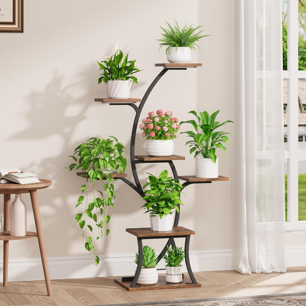 7 Tier Metal Plant Stand with Grow Lights Indoor Corner Tall Flower Shelf Rack