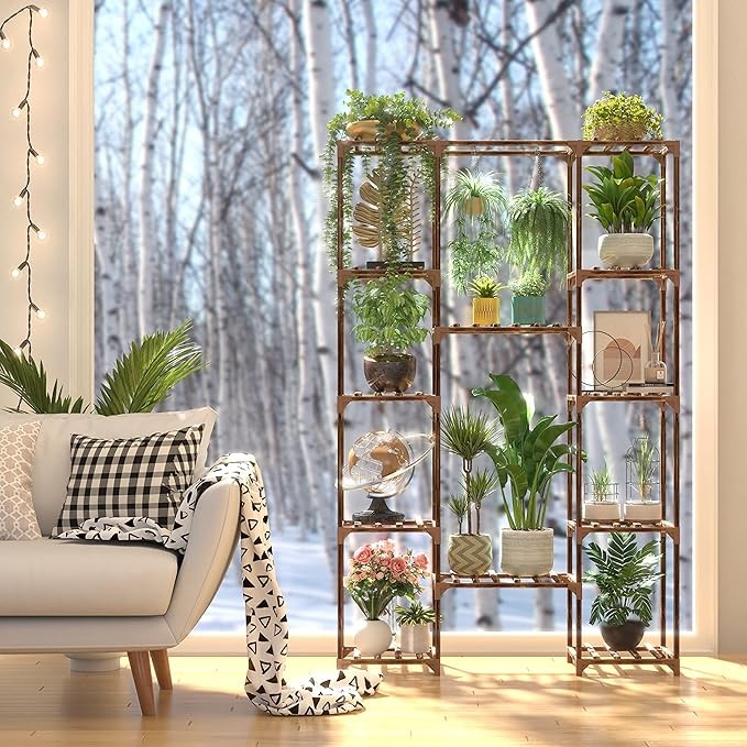 Tall Wooden Plant Stand Indoor Outdoor Multi-Level Flower Shelf Rack