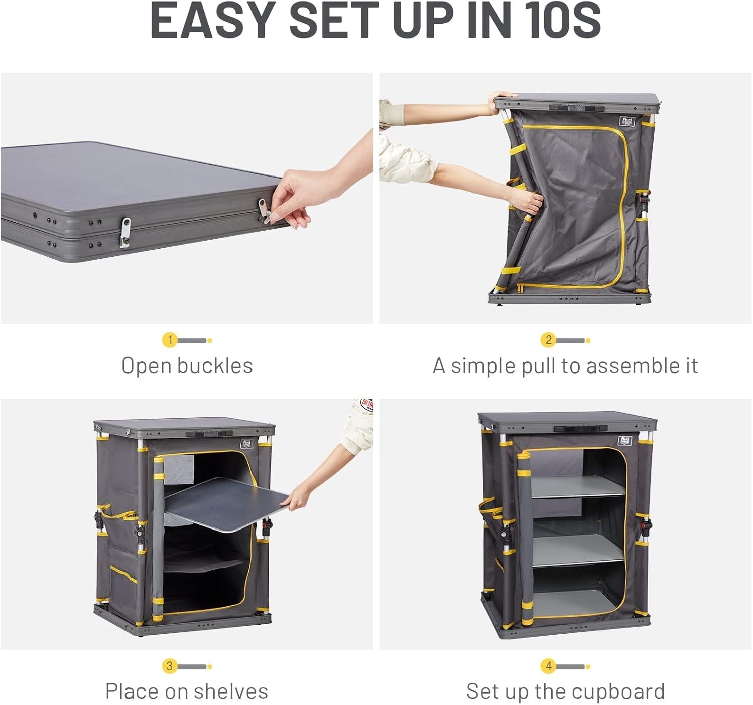 Folding Camping Kitchen Unit 3 Shelf Cupboard Outdoor Storage 30kg