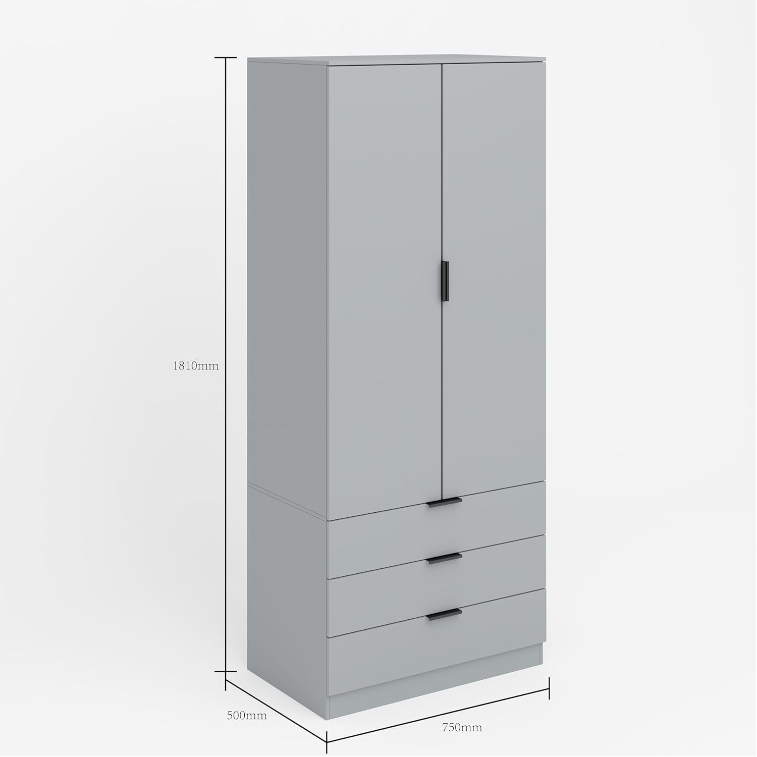 Grey 2 Door Wardrobe with Drawers & Rail – Bedroom Storage Cabinet Unit