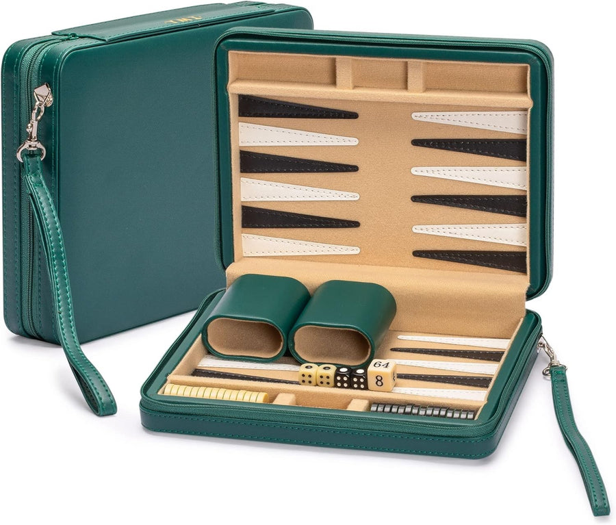 Travel Magnetic Backgammon Mini Set Leatherette Case 2 Player