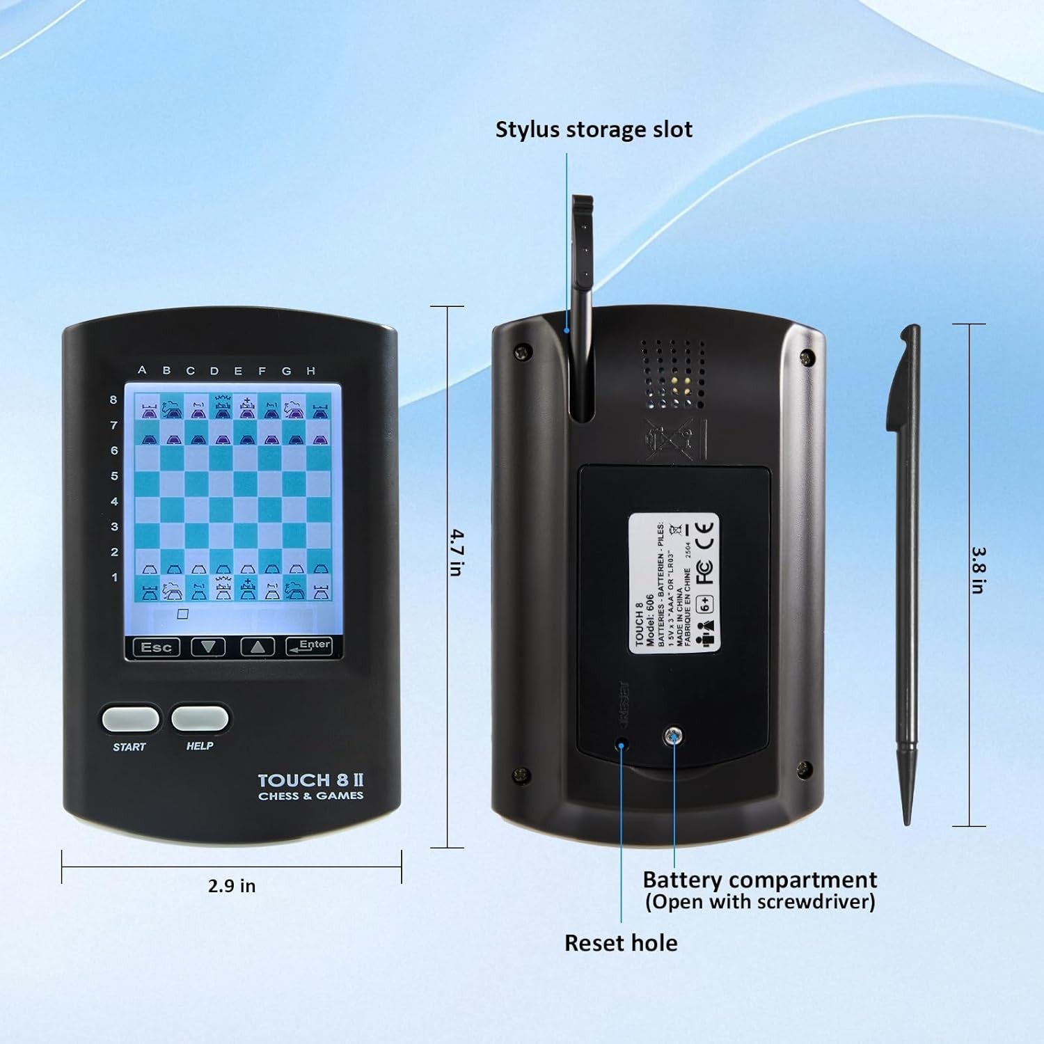 Portable 8-in-1 Electronic Chess Computer | HD Touch Screen | 220+ Games | Trave