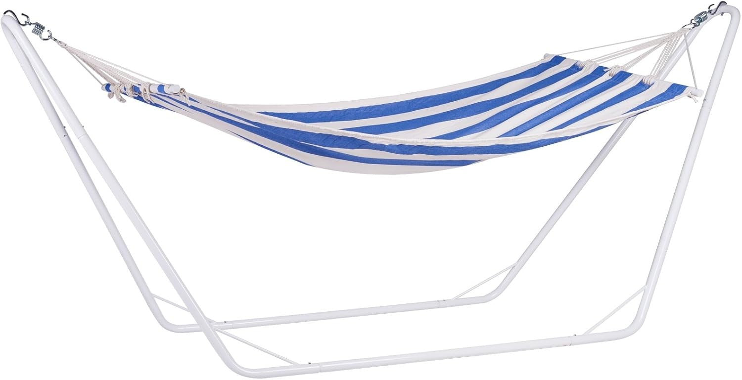 Blue Outdoor Hammock with Metal Stand | 1 Person 150kg Capacity | 200x80cm