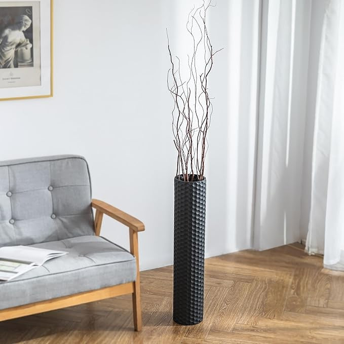 Large Black Metal Floor Vase Set 70cm Tall Modern Decor for Pampas Grass
