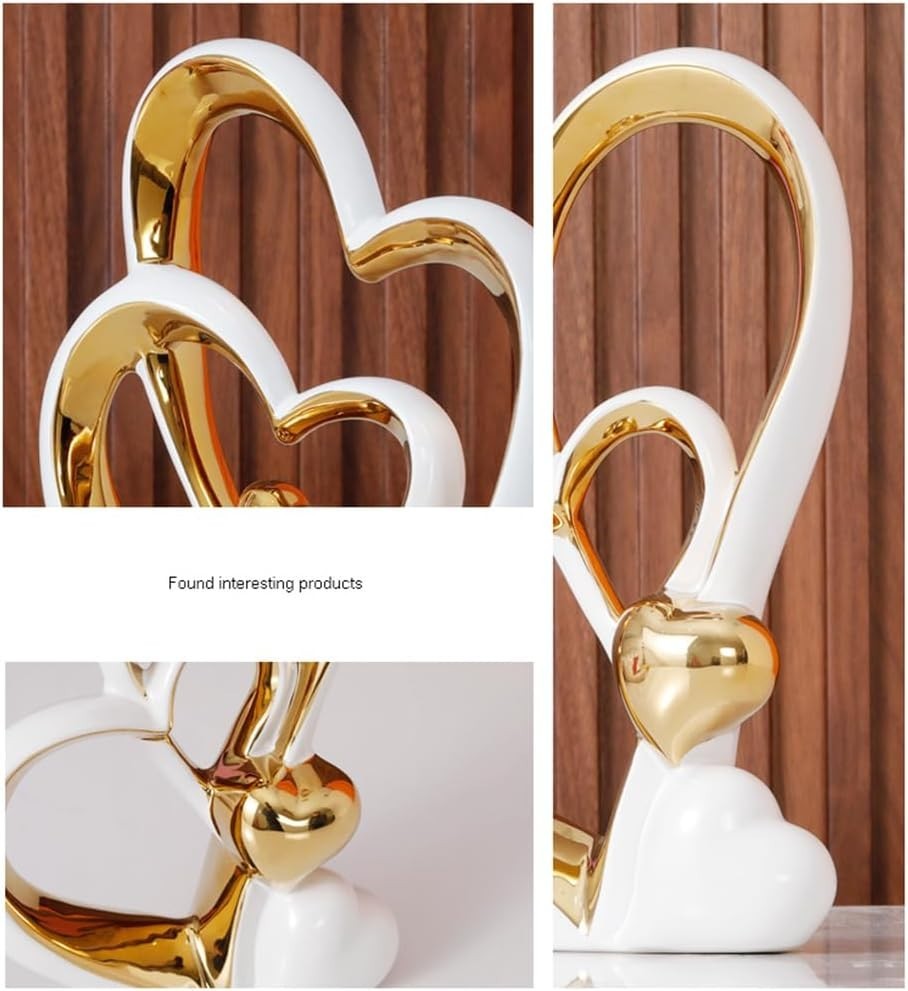 Tall White Gold Heart Sculpture Modern Ceramic Ornament Luxury Home Decor Gift
