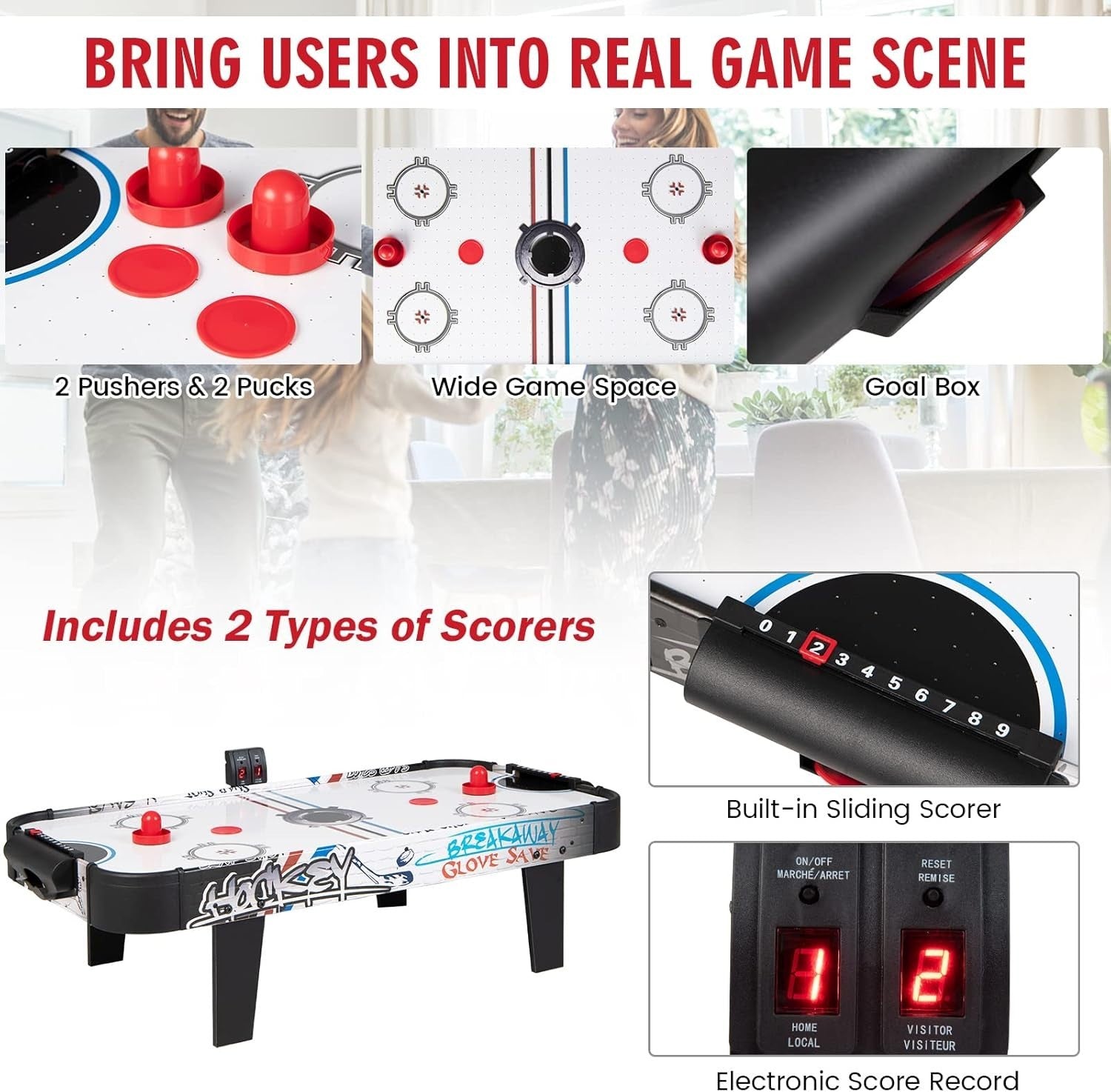 42 Inch Tabletop Air Hockey Table LED Scoreboard Mini Arcade Game