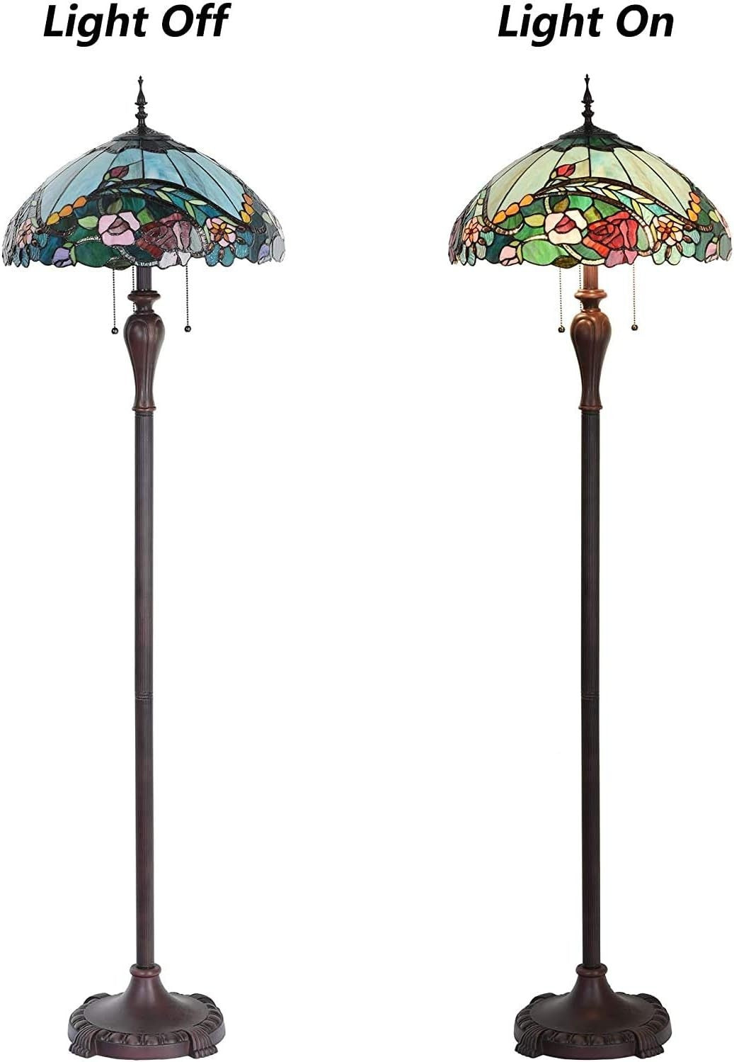 Stained Glass Tiffany Floor Lamp with 3 Lights, 65" Tall, Adjustable