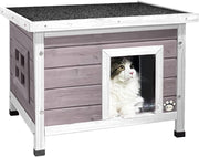 Outdoor Wooden Cat House with Plexiglass Window & Weatherproof Roof 57x45x43cm