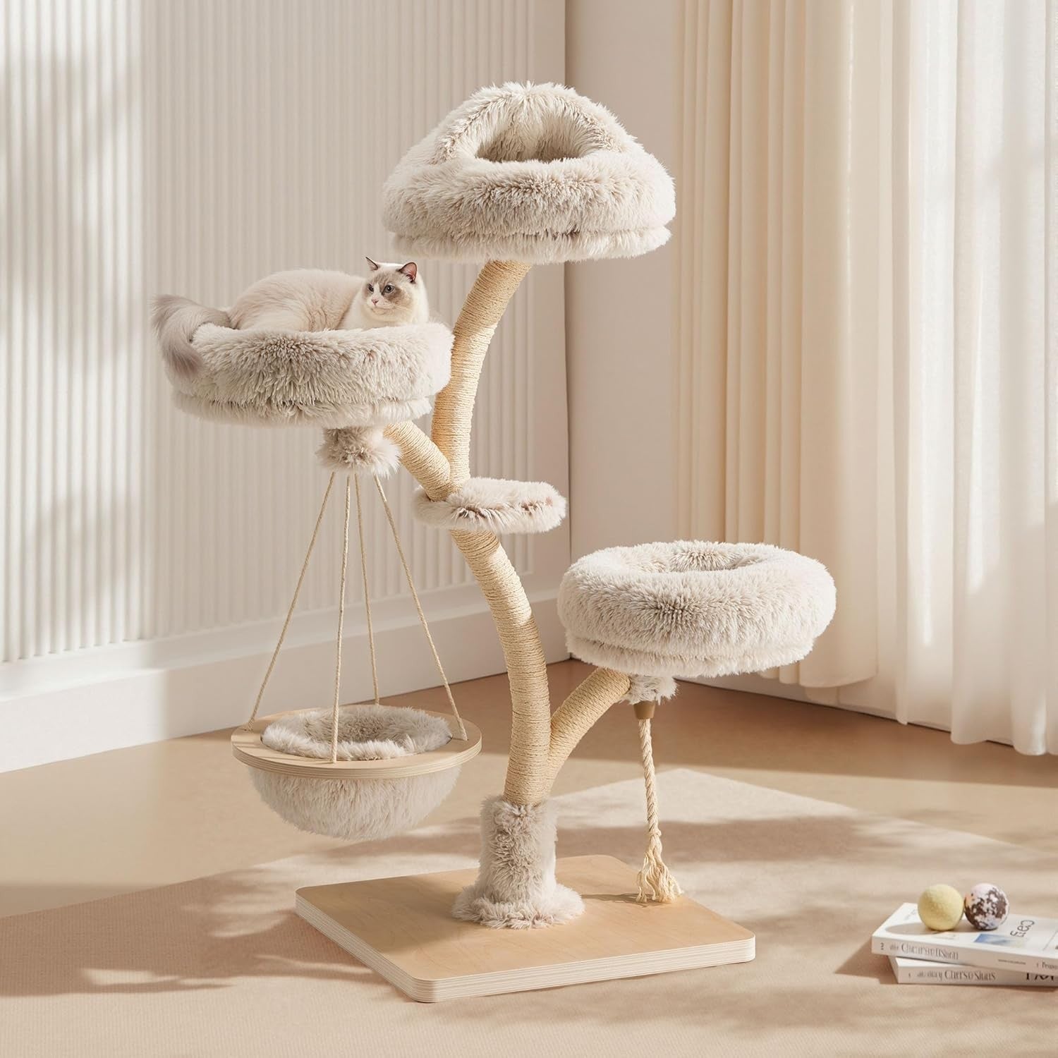 Designer Cat Tree Tower 130cm Branch Style Plush Scratching Post Hammock Bed