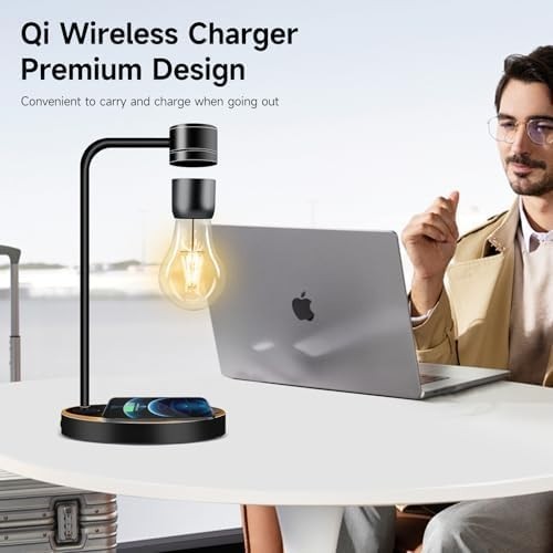 Magnetic Levitating LED Lamp with Wireless Charger, 360° Rotating Desk Light