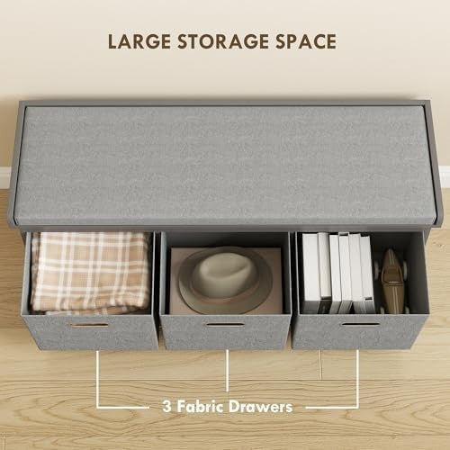 Grey 3-Drawer Shoe Storage Bench with Cushion Seat – Modern 105cm Hallway