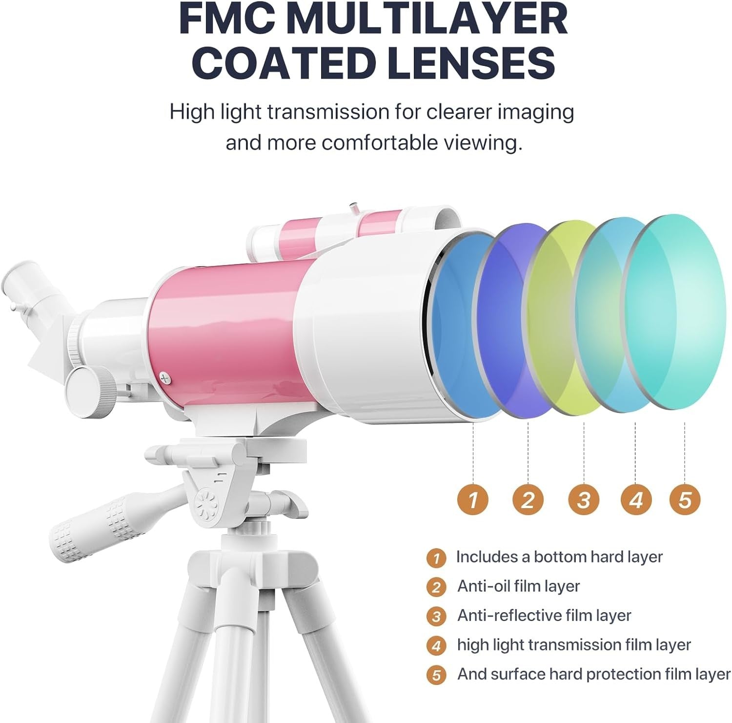 70mm Beginner Telescope for Kids with Tripod & Finder Scope, Pink
