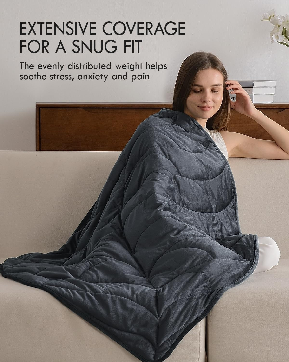 Soft Weighted Lap Blanket 5lbs Velvet Gray Travel Stress Relief Leaf Design