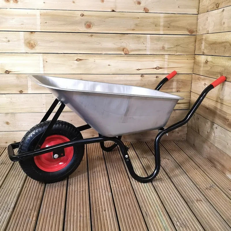 90L Heavy Duty Galvanised Garden Wheelbarrow 150kg Pneumatic Tyre Steel