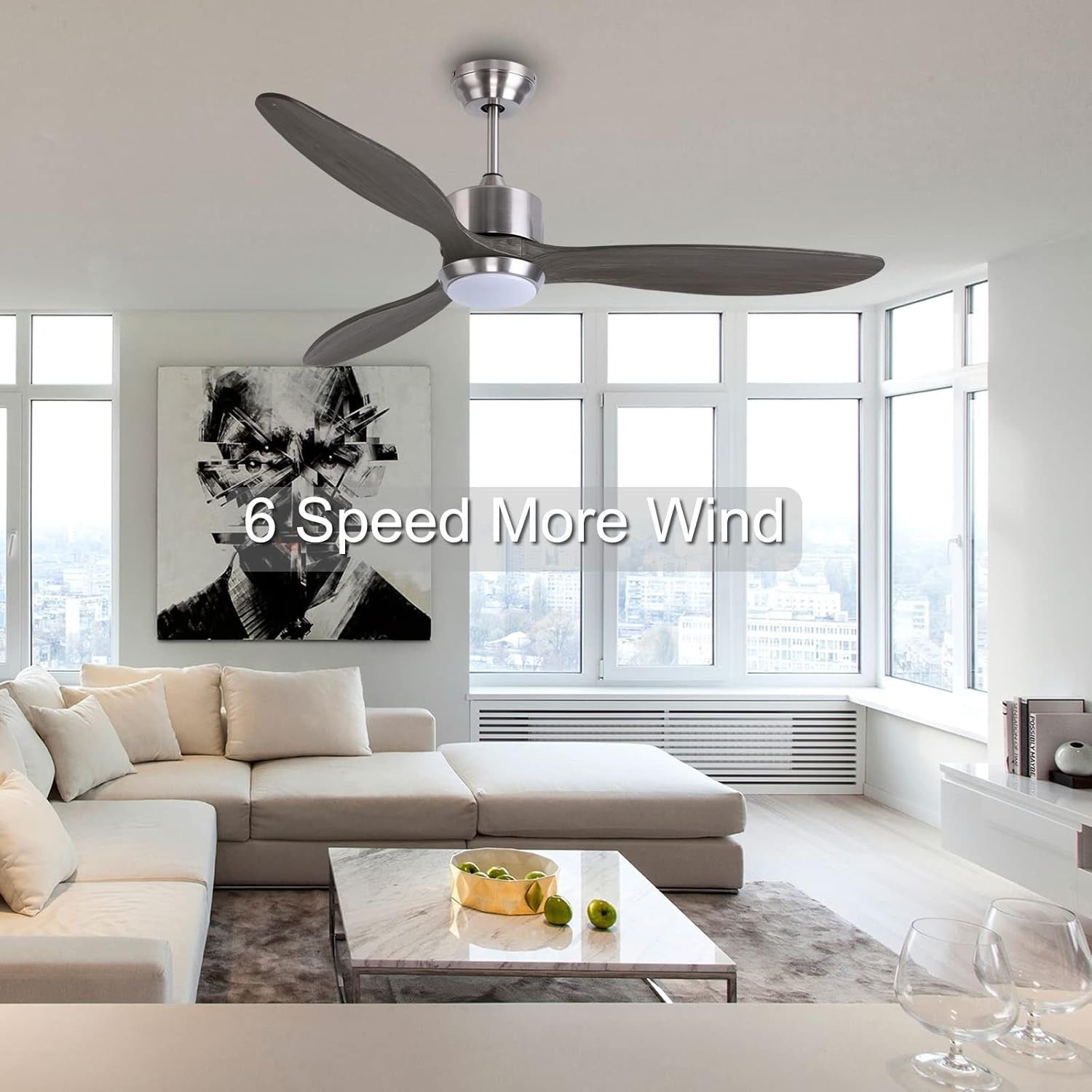Ovlaim 132cm Solid Wood Ceiling Fan with Light, Quiet DC Motor, Remote
