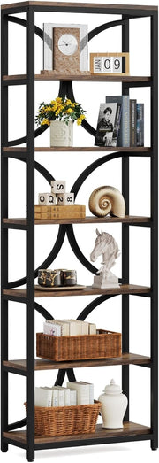 Tall Industrial 6-Tier Bookcase with Metal Frame, Narrow Storage Shelf 200cm