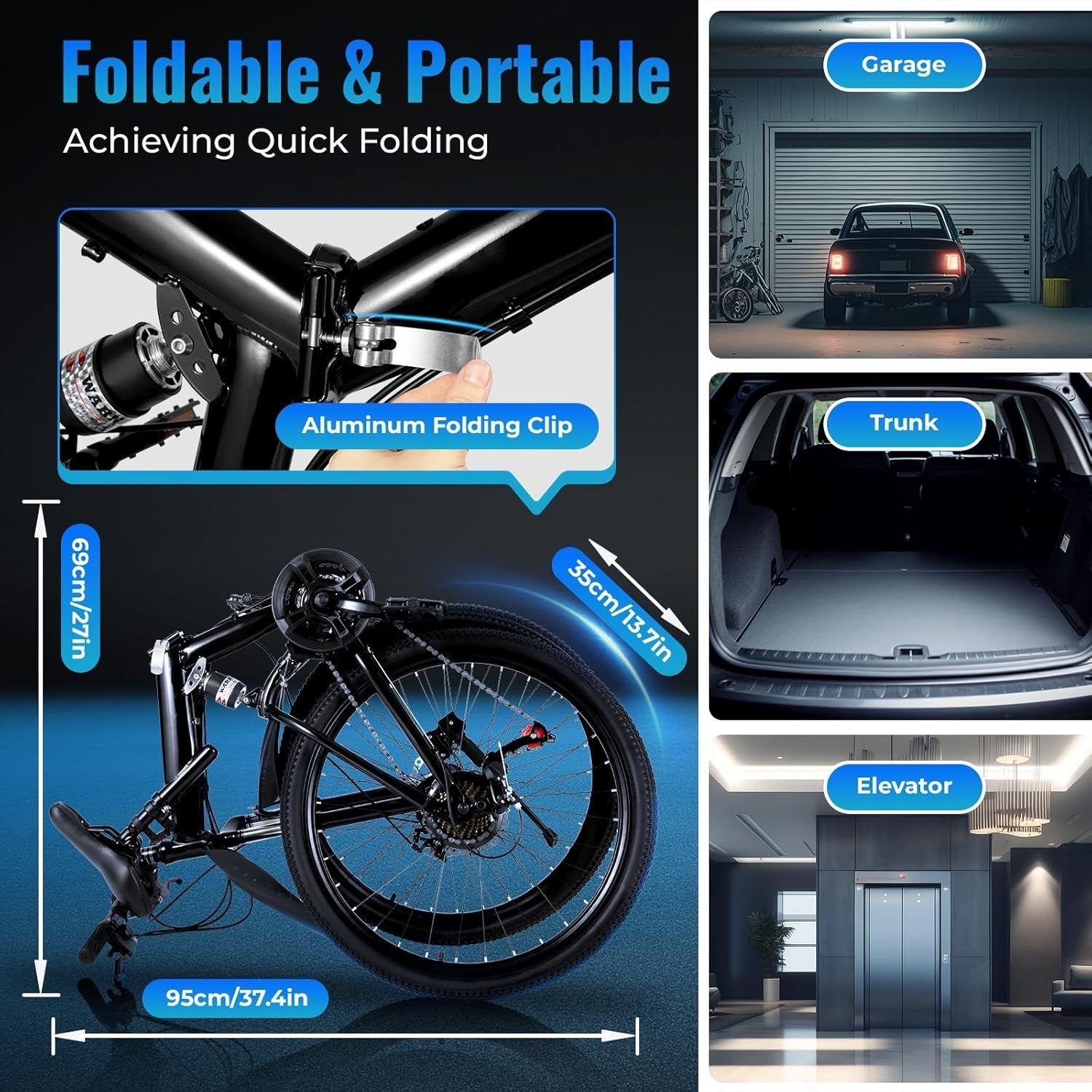 26" Folding Mountain Bike 21 Speed Mens Full Suspension Disc Brake