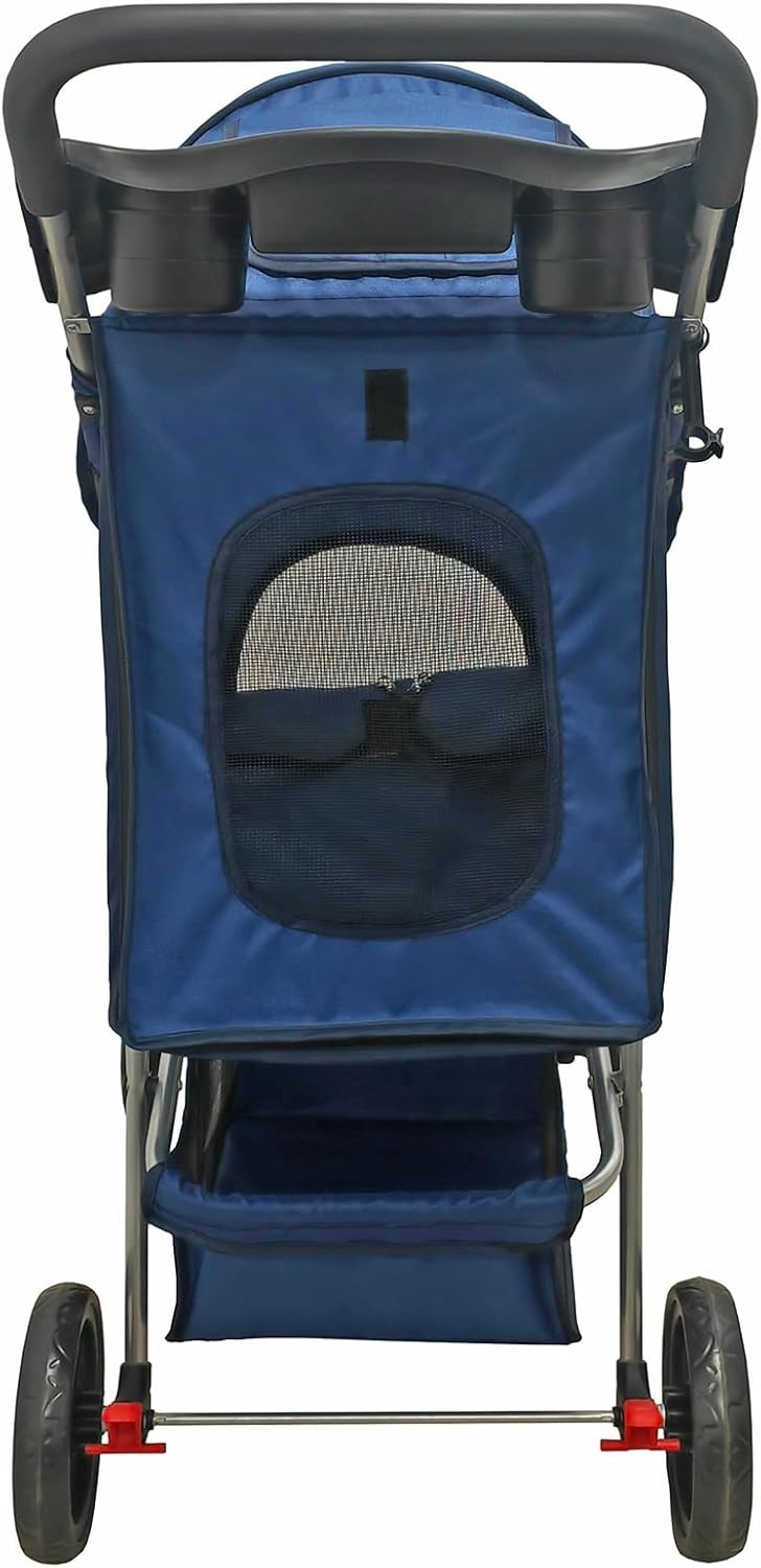 Pet Travel Stroller Dog Cat Pushchair Foldable Swivel Wheels 15kg Navy Blue