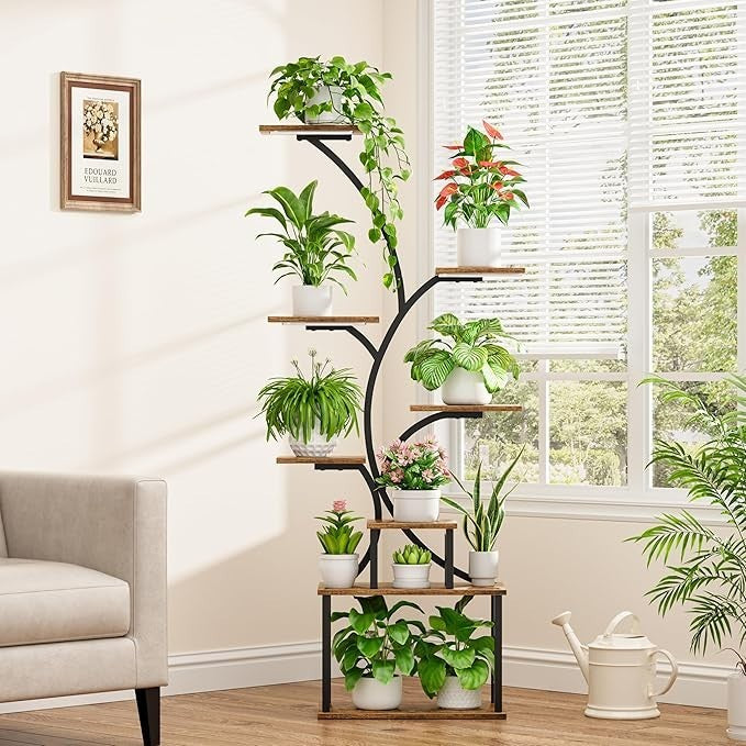 8 Tier Metal Plant Stand with Grow Lights Indoor Outdoor Flower Shelf 158cm