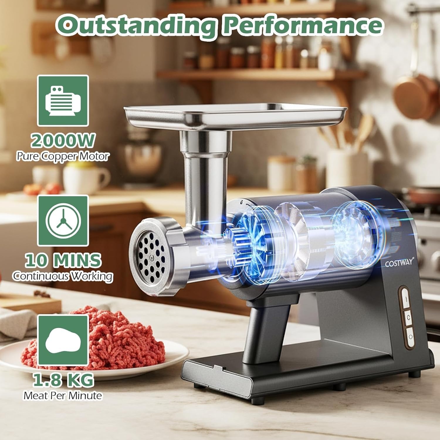 2000W Electric Meat Grinder Sausage Maker Mincer 3 Plates Kibbe