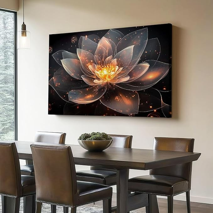Canvas Wall Art Modern Orange Black Lotus Print 46x31cm Decor