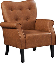 Retro Brown PU Leather Tub Chair Accent Armchair Padded Living Room Seat