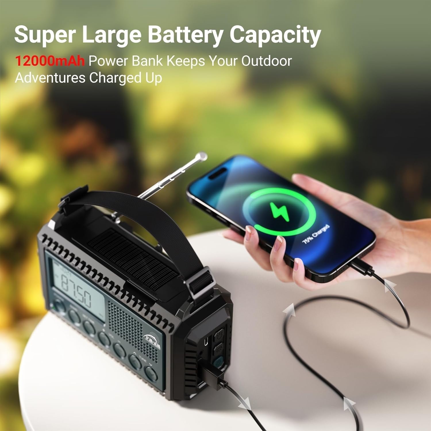 12000mAh Solar & Hand Crank Emergency Radio AM/FM Torch USB
