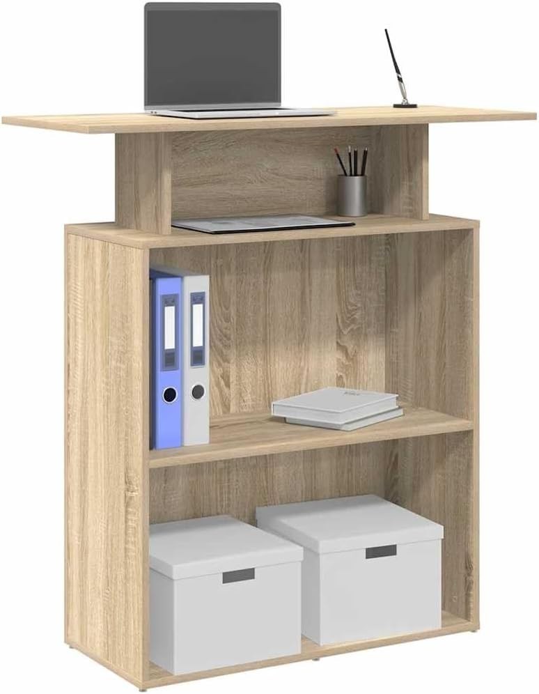 Sonoma Oak Reception Desk 100x40x104cm Modern Counter with Storage Shelves