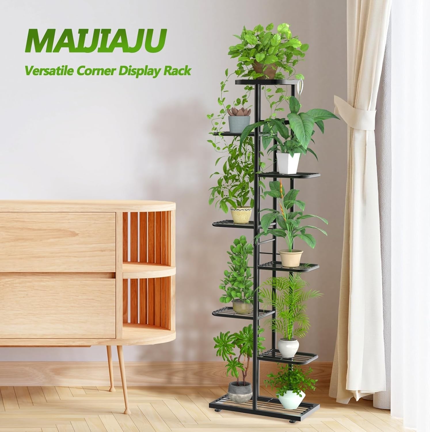 8 Tier Tall Black Metal Plant Stand Indoor Outdoor Flower Shelf with Tools Set
