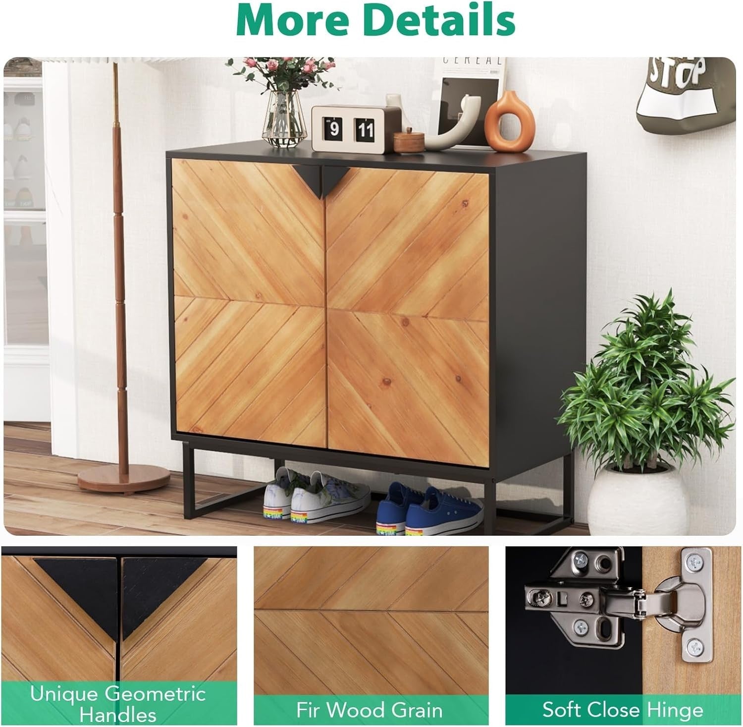 Modern 2 Door Wood Sideboard Cabinet Metal Legs Storage Unit Console