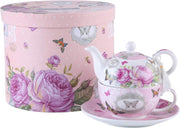 Tea for One Teapot Cup Saucer Set Vintage Rose Floral Gift Box Pink