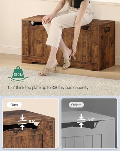 Rustic Brown Lift-Top Storage Bench with Shoe Organizer & Wooden Trunk