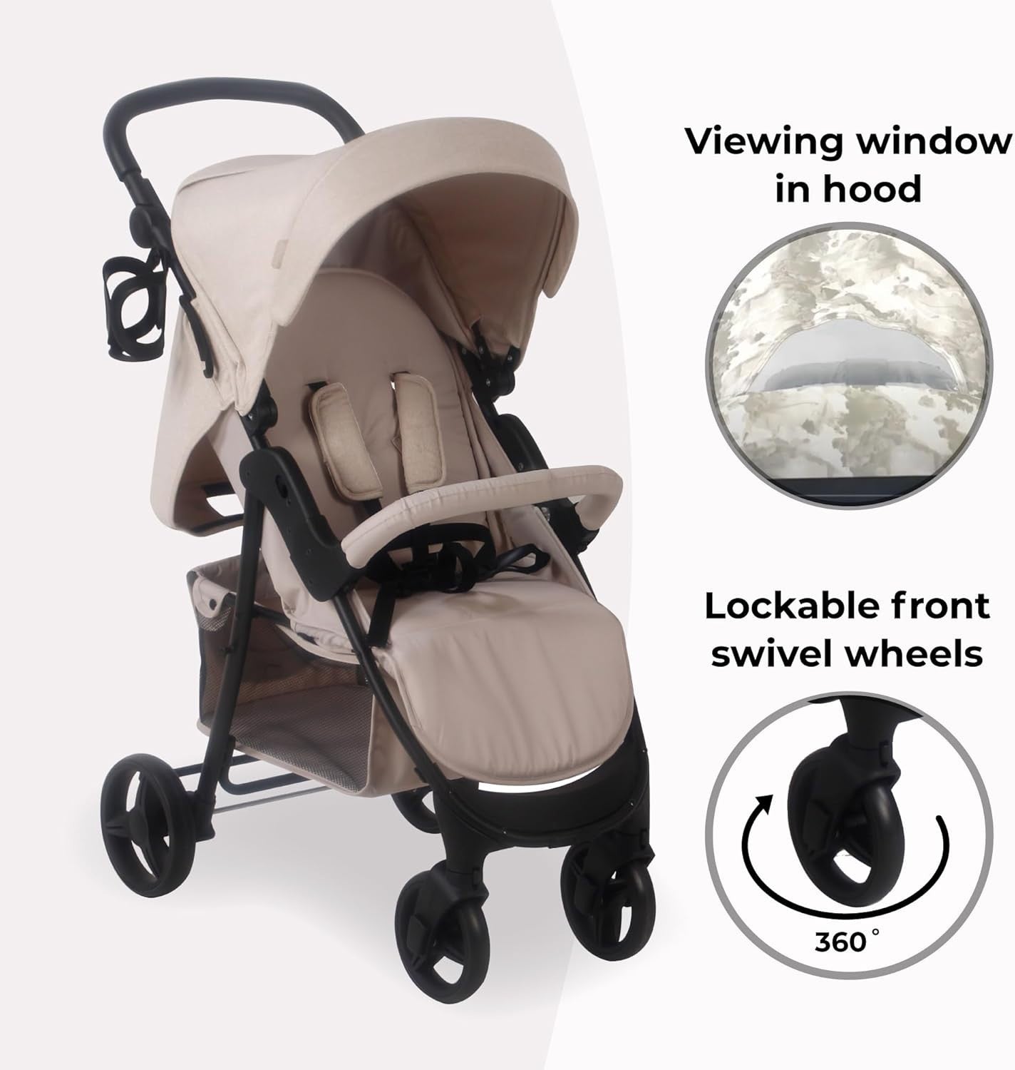 Oatmeal Baby Pushchair Compact Easy Fold Stroller Adjustable Handle Birth to 4Y