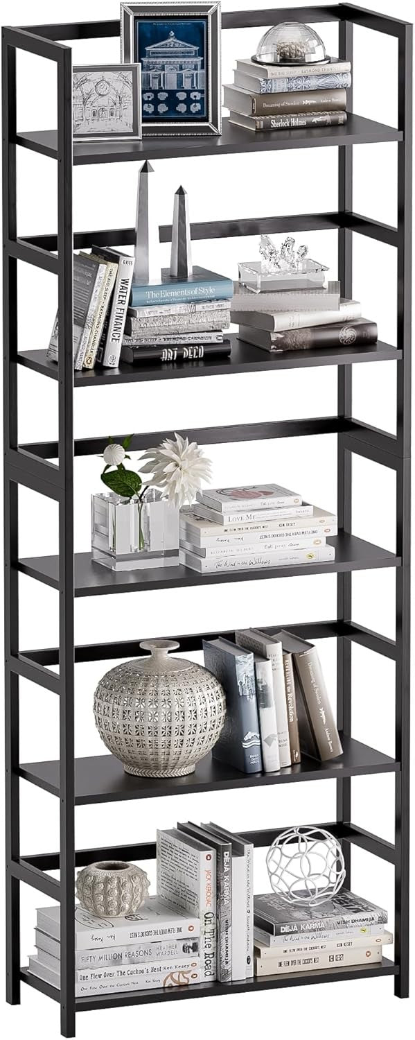 5-Tier Industrial Ladder Bookshelf, Tall Display Storage Unit for Home Office